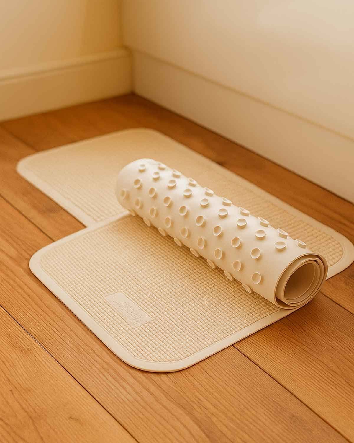 Bath Mat and Shower Mat. White.Bath 27cmx72cm.Shower 52cmx52cm.